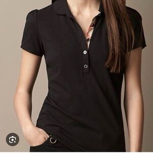 Burberry Nova Check Detail Collar V Neck Polo Top